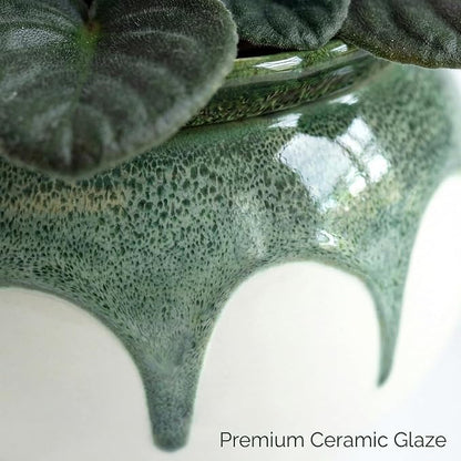 African Violet Pots, 6 Inch Self Watering Pots for Indoor Plants, Easy Plant Self Watering Planter, Ceramic Plant Pot with Absorbent Inner Pot for Flowers - Gradient Green (No Plants)