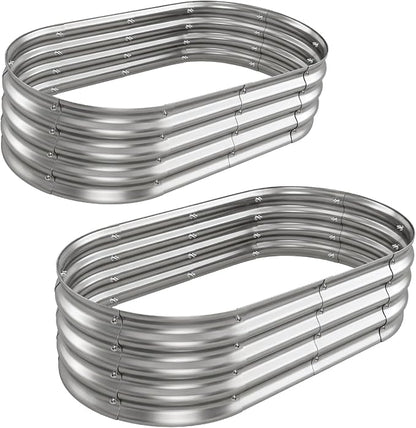 Galvanized Oval Raised Garden Bed, 4 x 2 x 1 ft 2-Pack, Metal Planter Box with Open Base. DIY Outdoor Gardening Kit for Backyard & Patio, Ideal for Vegetables, Flowers & Herbs, Silver