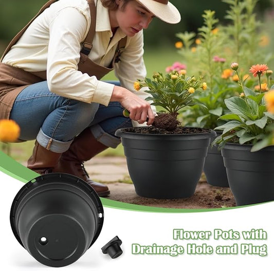 RooTrimmer 3 Pack 11 Inch Plant Pots for Indoor Outdoor,Plastic Floor Planters with Drainage Holes,Lightweight Durable Flower Pots for Home,Patio & Garden(Black)