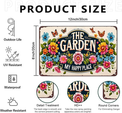 Smilelife Plants Gifts The Garden My Happy Place Vintage Tin Sign for Garden Patio Porch Yard She Shed Decor 8x12 Inch (3902)
