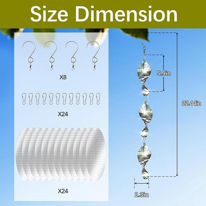 24 PCS Stainless Steel Bird deterrents for Outside,3D Wind Spinners Outdoor Bird Scarer Discs Set Pigeon Deterrent,Bird reflectors to Keep Birds Away Woodpecker Deterrent for House,Crow Deterrent