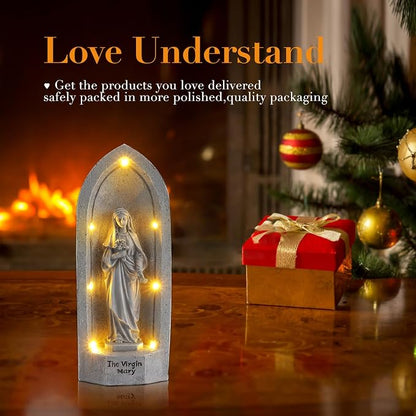 The Virgin Mary Statue with 7 Solar Light Garden Decor for Yard, Patio, Entryway, Indoor and Outdoor Religious Figurine Decoration Gifts for Mom