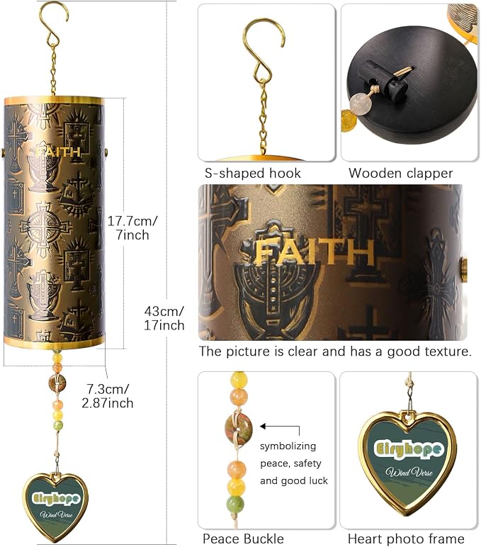 Wind Chimes for Outside Deep Tone - Faith-Inspired Windbell Resonance Serenity Bell, 17" Outdoor Windchimes for Home Garden Church Decor, Christian Easter Baptism Memorial Gift