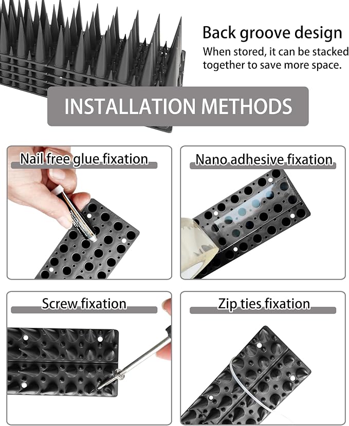 DY.2ten Bird Spikes, 11.8in Deterrent Spike, 10-Pack (9.8ft Total) Fence Spikes Bird for Outside to Keep Bird Squirrel Raccoon Pigeon Cat Away and Keep Birds from Building Nest, Easy to Install