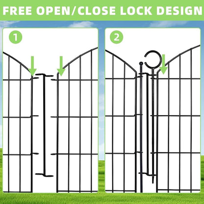 Decorative Garden Fence 32in (H) x12ft (L), 5 Pack No Dig Fence Animal Barrier for Dog with Lock, Arched Flower Bed Edging, Wire Border Panel Fencing for Yard Patio Outdoor Decor