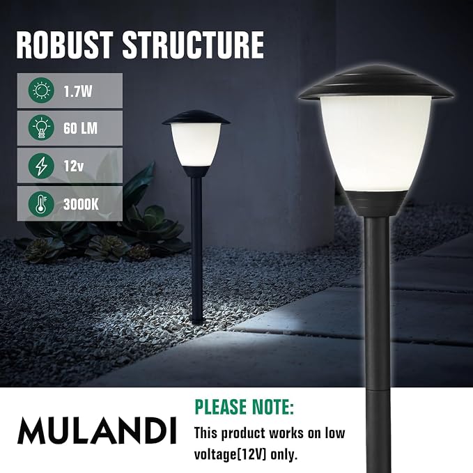 6 Pack Low Voltage Landscape Lighting LED Landscaping Lights, 1.7W 12V AC DC, 3000K Warm White, IP65 Waterproof Low Voltage Pathway Lights, ETL, UL, CSA Listed, for Yard Walkway Garden, Black