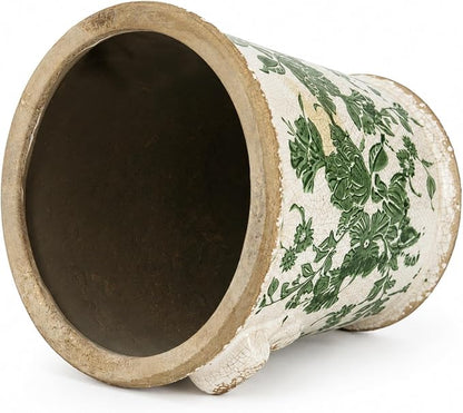 Dosayes Vintage Ceramic Flower Pot with Drainage Holes and Handle,Ice Crack Country Rustic Planters for Indoor Outdoor,Tuscan Decor,Home and Garden Decor,Gardening Present (Green)