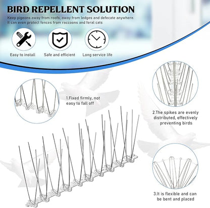 Patelai 2 Pieces Bird Spikes 9.84 Inch Stainless Steel Deterrent Spikes for Outside Anti Pigeons Fence Kit for Keeping Birds Crows Woodpeckers Away from Roof Windowsill Easy to Install and Remove