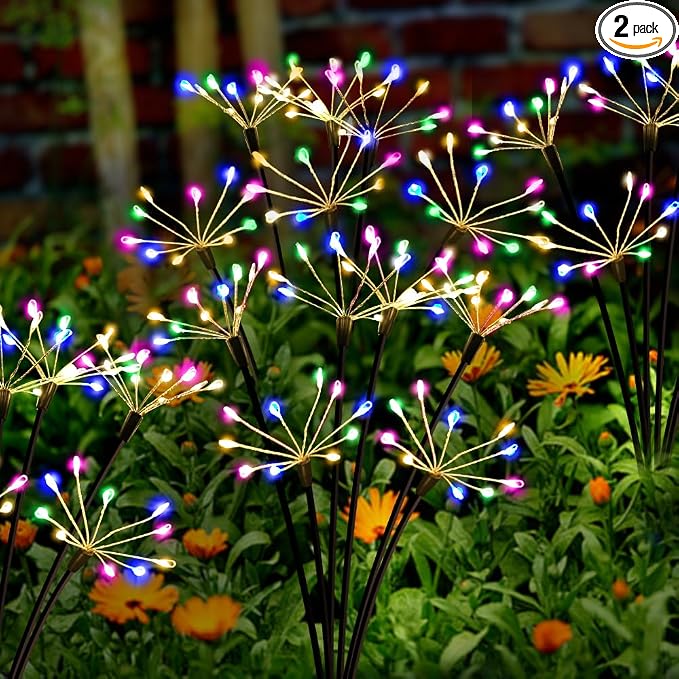 Kwaiffeo Solar Garden Lights Outdoor Waterproof Decorative Solar Lights for Outside 2 Pack with120 LED Swaying Fairy Firework Light Yard Garden Decor, Gifts for Mother's Day Mom Grandma Women