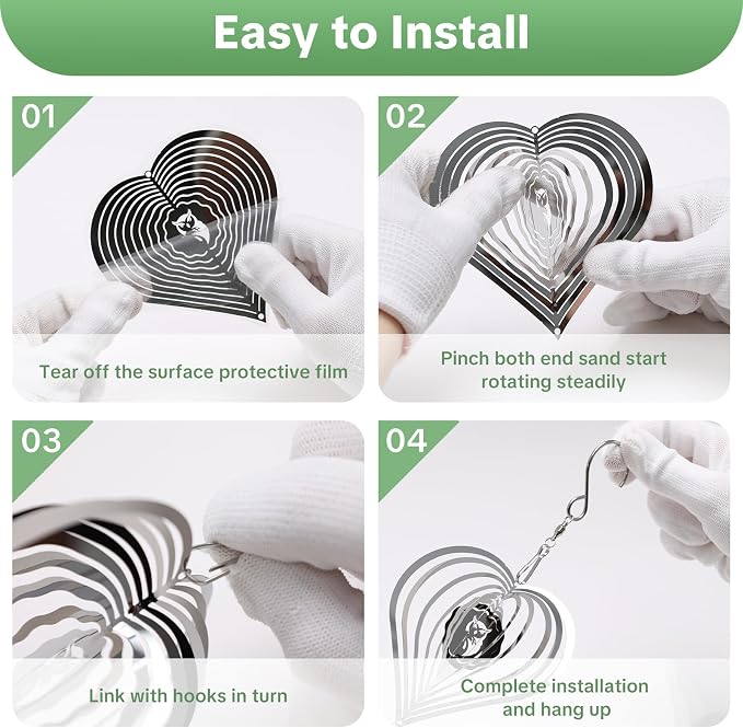 OFFO 304 Stainless Steel Bird Reflectors, Double-Sided Reflective 3D Heart Bird Scare Devices, Outdoor Garden Decor for Patio Yard Porch Pool Window, 9 PCS