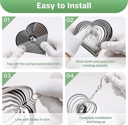OFFO 304 Stainless Steel Bird Reflectors, Double-Sided Reflective 3D Heart Bird Scare Devices, Outdoor Garden Decor for Patio Yard Porch Pool Window, 9 PCS