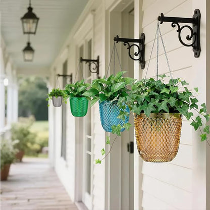 QCQHDU Hanging Planters for Indoor Plants, 2-Pack, 7.2 Inch, Gold | Plastic, Self Watering Plant Hanger, with Drainage Holes, 3 Hooks Chains, For Garden Home