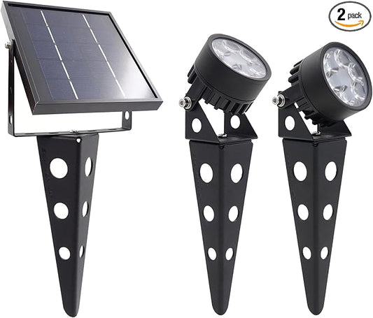 Legacy Mini 50X Twin Solar-Powered Spot Lights LED Spotlight Flag Pole Light (Warm White LED) for Outdoor Garden Yard Landscape Uplight Downlight, Waterproof, Black Finish