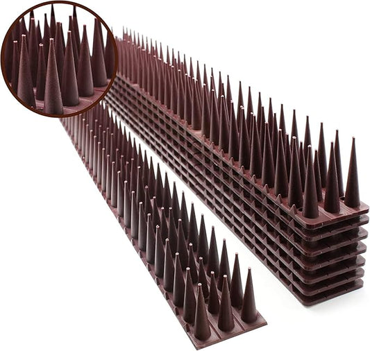 Defender Spikes for Bird, Cat, Pigeon and Small Animals 8pack- Protect Your Sofa, Garden, Outdoor Walls, Plastic Security Fence Spikes- Brown