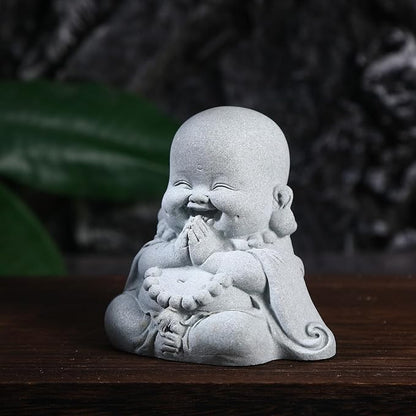 Prayer Buddha Statue for Home, Little Buddha Feng Shui Decor for Zen Garden, Sandstone Small Laughing Buddha Statue for Good Luck Decorations, Zen Decor for Home Outdoor Garden Office (Prayer Buddha)