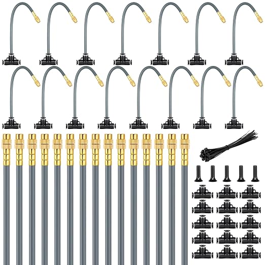 360° Adjustable 1/4" Drip Irrigation System Kits,Bendable Watering Misting Irrigation System, Garden Watering Atomizing System with 15 Nozzles for Garden Irrigation System (No Include 1/4" Tubing)