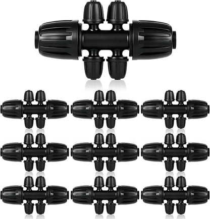 1/2 Inch to 1/4 Inch Tubing Irrigation Fittings for (1/2'' ID x 0.60''-0.63'' OD) 16mm Drip Tubing,Locked Barbed Tee Connectors (10 Pcs Barbed Tee 6-Way)
