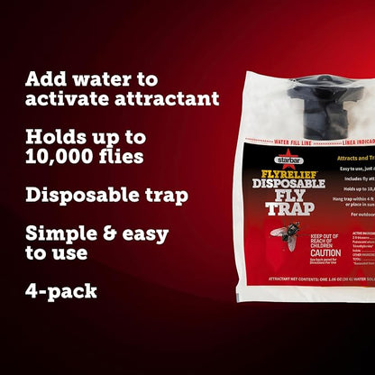Starbar FlyRelief Disposable Fly Trap Bags, 4-Pack, Outdoor Traps