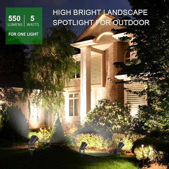 Romwish LED Landscape Spotlight 5W, Outdoor Landscape Lighting 120V Plug-in, 550LM Waterproof LED Landscape Lights, Landscape Spot Lights for Yard, Garden, Tree, Driveway, 3000K Warm White (6 Pack)