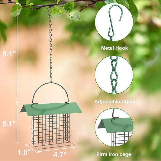 Bird Feeder for Outdoors, Squirrel Proof Suet Feeder for Outside Hanging | Adjustable Chain Hanging for Garden Yard Outside - Suet Cake Feeders Squirrel Proof Birdfeeder