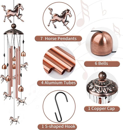 35" Horse Wind Chimes Outdoor Horse Gifts for Women/Men/Mom/Grandma Birthday Gifts Memorial Gift Metal WindChimes for Outside/Indoors, Home, Lawn, Porch, Patio, Garden Decor, Yard Decorations