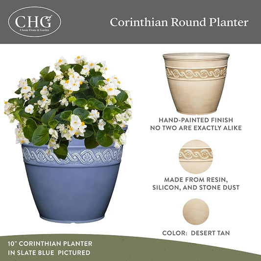 Classic Home and Garden by Growscape Corinthian Planter Pot (8" Desert Tan) | Classic Resin Plant Pots, Lightweight Indoor Outdoor Planter, Weather-Resistant, Great for Patio, Home & Garden Decor Accent