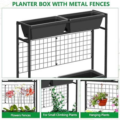 ETELI Vertical Garden Planter Raised Garden Beds with Legs Elevated Garden Planter Boxes with Legs Trellis Patio Balcony Herb Garden Planters Beds Outdoor for Flowers Vegetables, Gray