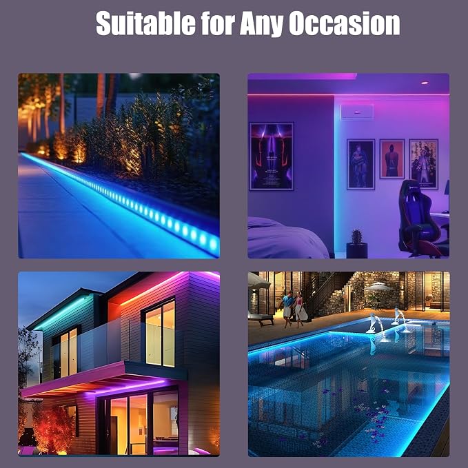 roperry 100FT Outdoor LED Strip Lights, IP68 RGB LED Lights with Remote and APP Control, Outdoor Strip Lights for Pool, Balcony, Roof, Garden, Stairs (1 Roll)