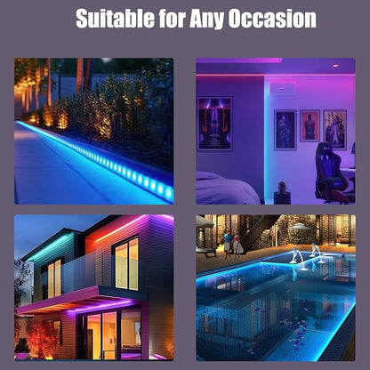 roperry 100FT Outdoor LED Strip Lights, IP68 RGB LED Lights with Remote and APP Control, Outdoor Strip Lights for Pool, Balcony, Roof, Garden, Stairs (1 Roll)