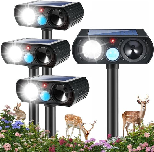 2026 Sonic Fortress Pro Deer Repellent Devices for Plants,4Pack Feral Cat Repellent Outdoor Solar Ultrasonic Animal Repellent with Motion Sensor&Flash Light,Raccoon Fortress Pro for Vegetable Garden
