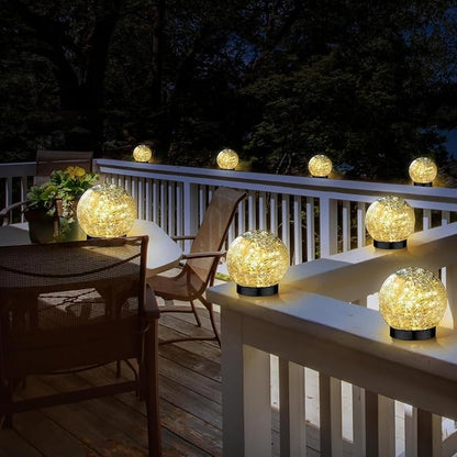 SyouHome Solar Garden Lights Outdoor Waterproof, Landscape Garden Decor | 4 Pack, Auto On/Off Cracked Glass Ball Light, Warm White Solar Globe Lights for Pathway/Patio/Lawn/Yard & Gardening Gift