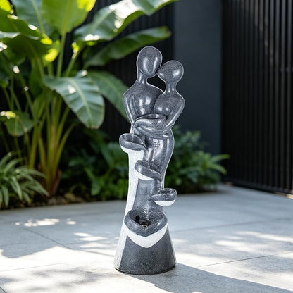 39.8" H Resin Water Fountain, Floor-Standing Waterfall Fountain with LED | Romantic Couple Embrace Garden Water Feature for Patio Backyard Deck Home Decor, Weather Resistant, Indoor & Outdoor Use