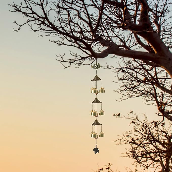 Auspicious Peacock with Energy Bead Wind Chimes Represents Lucky&Happy Life Copper Alloy 3 Layers+9 Bells for Outdoor Decorations Garden Yard Trees Or As A Good Gift