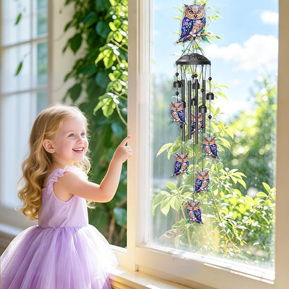 35" Wind Chimes for Outside, Hand-Tuned Aluminum Windchimes with 6 Bells & Owl Decor, Rustproof Metal Chimes for Garden Patio Porch, Sympathy Memorial Gift for Mom Women(Owl)