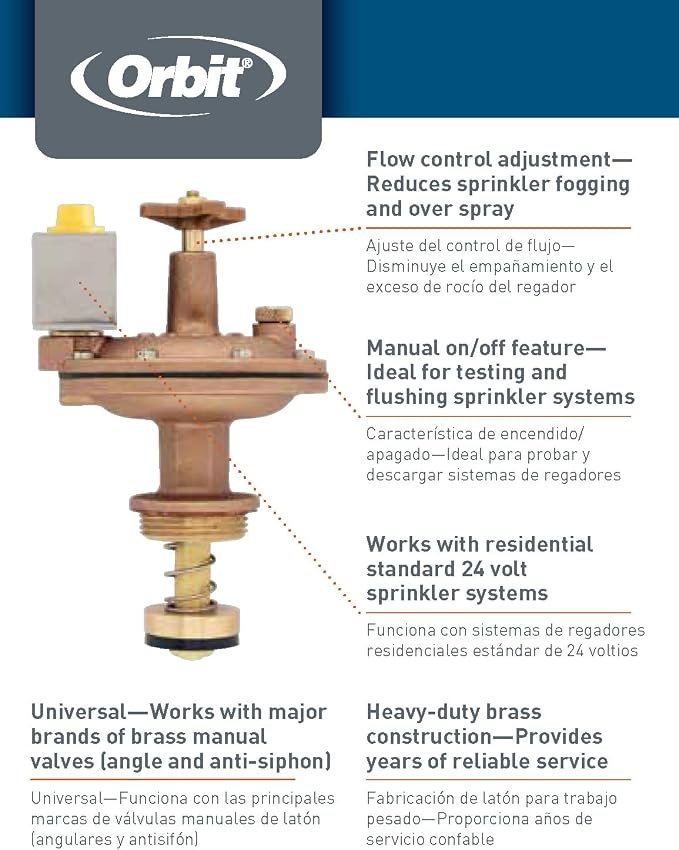 Orbit 57034 3/4" Brass Automatic Converter Sprinkler Valve with Flow Control