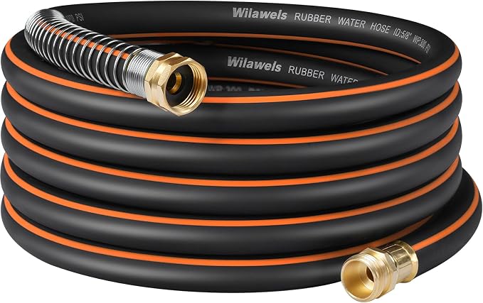 30FT x 5/8" Rubber Garden Hose, Heavy Duty Garden Water Hose, 300 PSI Working, 1000 PSI Burst, Swivel Handle with Stainless Steel Ring, 5-Layer Braided, All-Weather Outdoor Use, BG30GH06