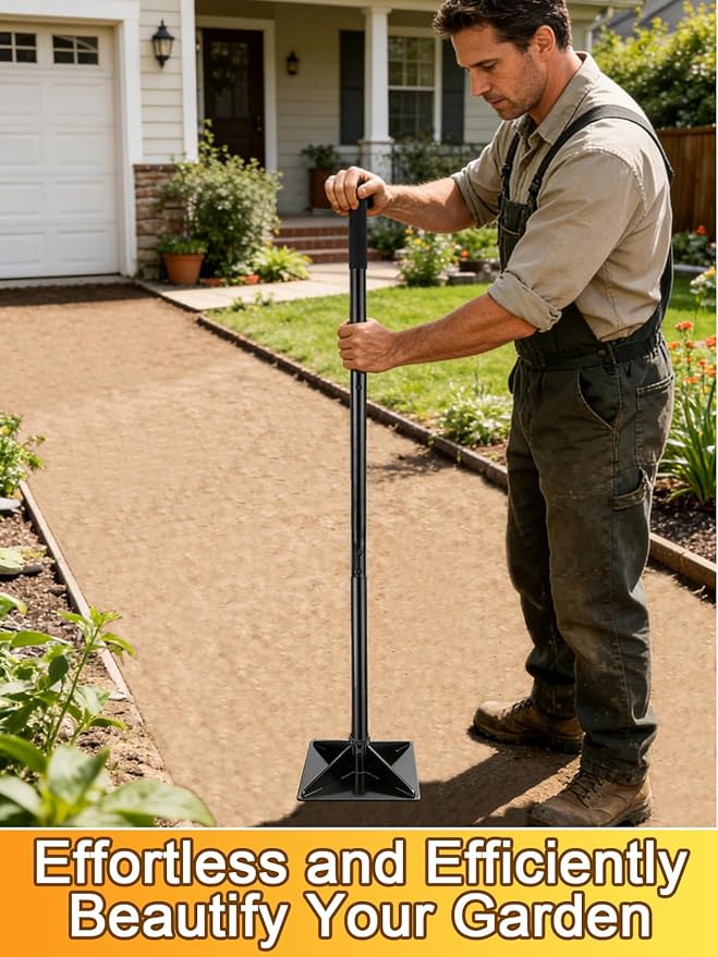 Upgraded Heavy-Duty Steel Tamper, 10"x10" Effortless Ergonomic Soil Tamper Tool with 48" Durable Handle, Garden Landscaping Hand Tools for Ground & Gravel Leveling Dirt Compactor