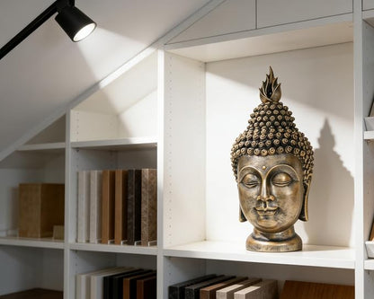 Buddha Head Statue Zen Meditation Decoration, 11 inch Resin Antique Golden Buddha Head Statue for Buddhist Spiritual Altar Decoration Buddhism Gifts