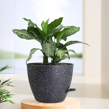 Meowell 12 inch Large Self Watering Pots for Indoor Outdoor Plants, Flower Plant Pots with Mesh Drainage Holes for Garden House Plants, Plastic Planters with Reservoir for Home Decor, Speckled Black