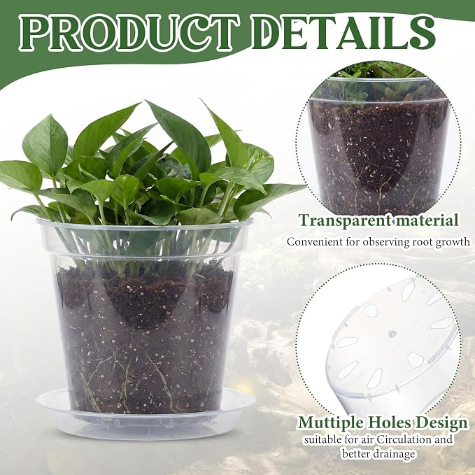Baderke 8 Pack Clear Nursery Pot Plastic Nursery Pot Large Plant with Drainage Holes for Root Health Indoor Outdoor (Multiple Sizes)