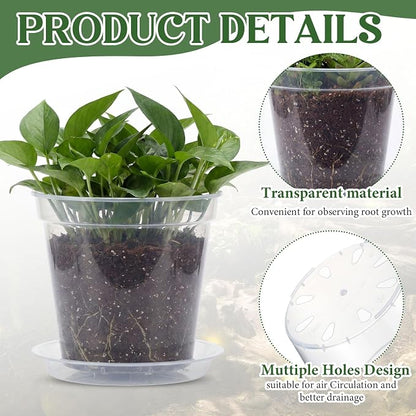 Baderke 8 Pack Clear Nursery Pot Plastic Nursery Pot Large Plant with Drainage Holes for Root Health Indoor Outdoor (Multiple Sizes)