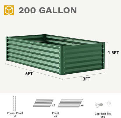 DWVO 6 x 3 x 1.5 FT Raised Garden Bed Kit, Outdoor Galvanized Flower Bed with Gloves, Large Metal Planter Box for Vegetables, Flowers, Herbs, Fruits, Green