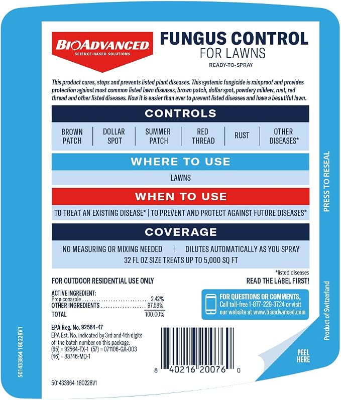 BioAdvanced Fungus Control for Lawns - Ready-to-Spray - Cures and Prevents Lawn Diseases - Up to 1 Month Protection - Covers 5,000 Square Feet - 32 fl oz Bottle