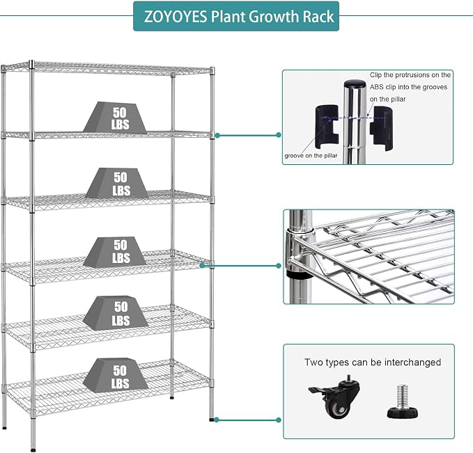 Indoor Greenhouse 6-Tier Plant Rack with Cover & 5 T8 Grow Lights | Thermometer & Timer – Seedlings, Flowering, Herbs & Vegetables, Indoor Gardening, Easy Assembly 30"W x 14"D x 72"H