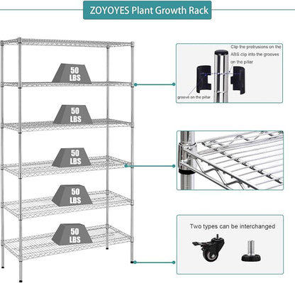Indoor Greenhouse 6-Tier Plant Rack with Cover & 5 T8 Grow Lights | Thermometer & Timer – Seedlings, Flowering, Herbs & Vegetables, Indoor Gardening, Easy Assembly 30"W x 14"D x 72"H