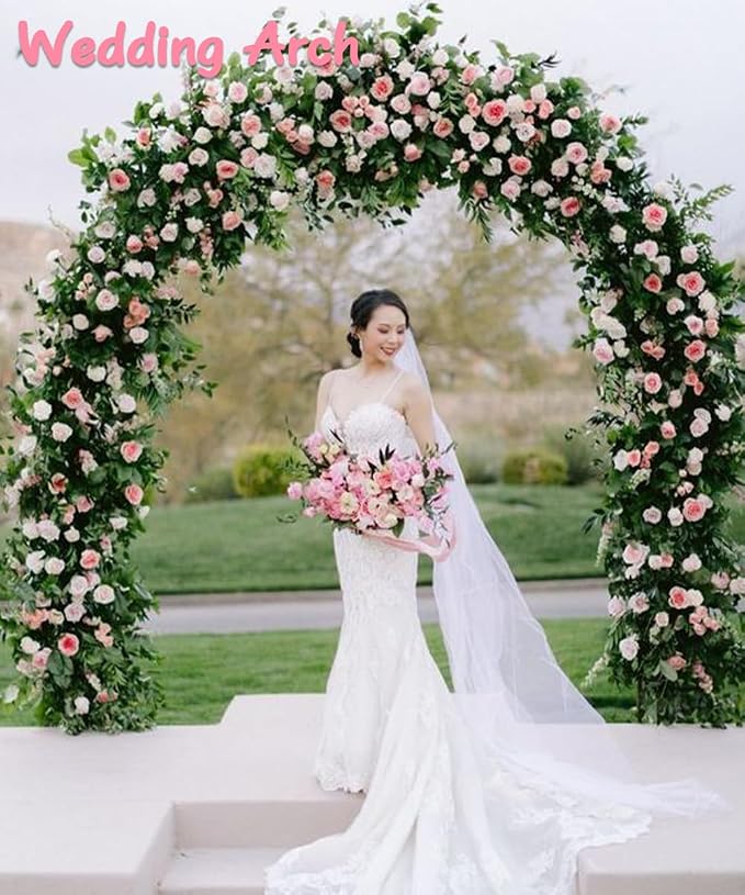 Queension Metal Arch Backdrop Stand 7Ft Wide 7.7Ft High, Wedding Arch Frame for Wedding Decorations, Balloon Arch Stand with Base for Ceremony, Outdoor Garden Arch Trellis for Climbing Plants, Black