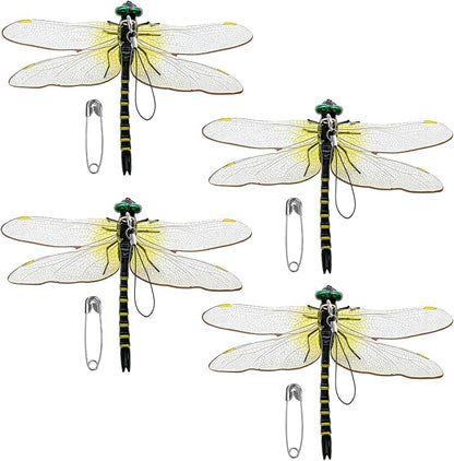 4 Pack Dragonfly Clips, Lifelike Fake Dragonfly Ornaments Outdoor Yard Garden Stakes for Hat,Deer and Horse, Fly Scare Devices for Indoor Outdoor Garden Patio Plants (4 Pack)