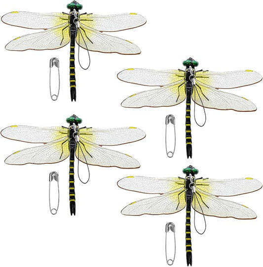 4 Pack Dragonfly Clips, Lifelike Fake Dragonfly Ornaments Outdoor Yard Garden Stakes for Hat,Deer and Horse, Fly Scare Devices for Indoor Outdoor Garden Patio Plants (4 Pack)