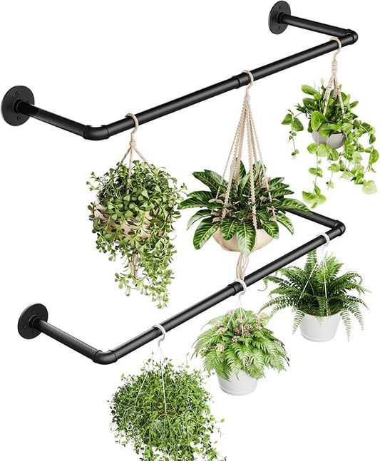 Galood 2Pc Hanging Planters for Indoor Plants Plant Hanger Indoor Hanging Plant Holder Black Metal Rod(Pot/Chain/Plant not Included