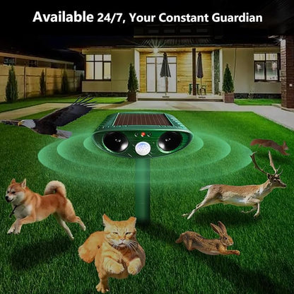 4 Pack Solar Ultrasonic Animal Repellent Outdoor, Cat Deterrent, Squirrel Repellent, Motion Activated Deer Repellent Devices for Squirrel Rabbit Skunk Raccoon Dog Cat Deer Fox Coyote Bird for Garden